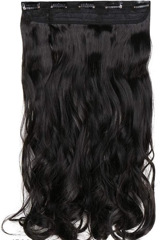 Expertcollection Curly Synthetic Hair Extension 24 Inch Black Five Clip Volume Hairpiece Easy Women Girls Natural Look Black Free Size-image-18
