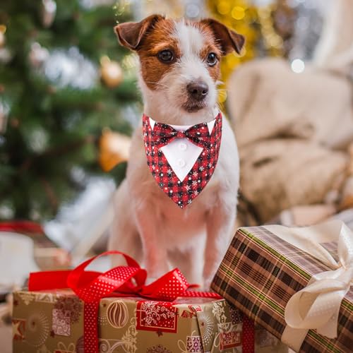 Christmas Dog Tuxedo Bandana, Red Plaid Dog Chritstmas Tuxedo with Bowtie, Adjustable Dog Christmas Formal Costume, Dog Christmas Attire Outfit for Small Medium Large Dogs Pets Christmas Dog Tuxedo Bandana, Red Plaid Dog Chritstmas Tuxedo with Bowtie, Adjustable Dog Christmas Formal Costume, Dog Christmas Attire Outfit for Small Medium Large Dogs Pets