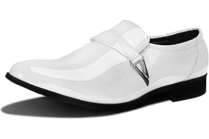 Men's White Platform Shoes: Pointed-Toe Tuxedo Dress Shoes Slip-On Loafer