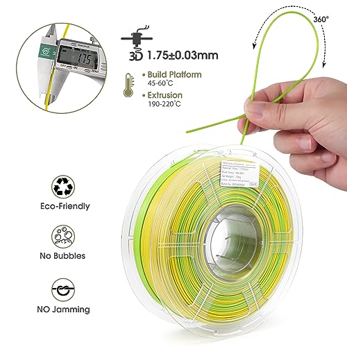 Image of iSANMATE PLA+ Filament, Matte Gradient Multicolors, Rainbow Color Change Filament, Yellow & Green, 1KG /2.2lb