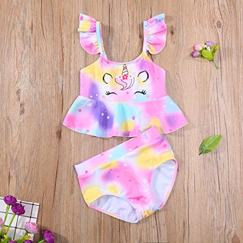 Toddler Girls Unicorn Swimsuit Two Pieces Tankini Bathing Suits Mermaid Ruffle Beachwear Bikini Tankinis2