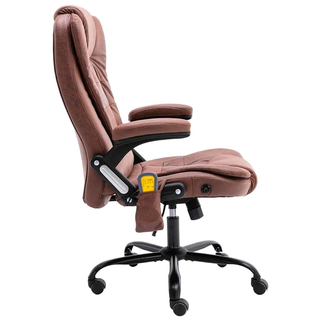 Sedia da ufficio con funzione massaggiante e funzione riscaldante, marrone chiaro, effetto camoscio, ergonomica, regolabile in altezza, con ruote, sedia girevole per ufficio in casa e studio