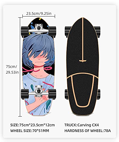 Surfskate Carving Skateboard 32 in acero, surf S5 Truck, Cuscinetti a sfera ABEC-11, Ruote 70 x 42 mm, rigidità 80 A, distanza di 50 cm, con piastra footwell, Divertiti Pumping