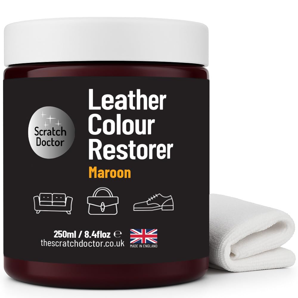 Leather Colour Restorer Recolouring Balm Repair Treatment for Faded & Worn Absorbent Leather Furniture, Sofas, Chairs (Maroon, 250ml)