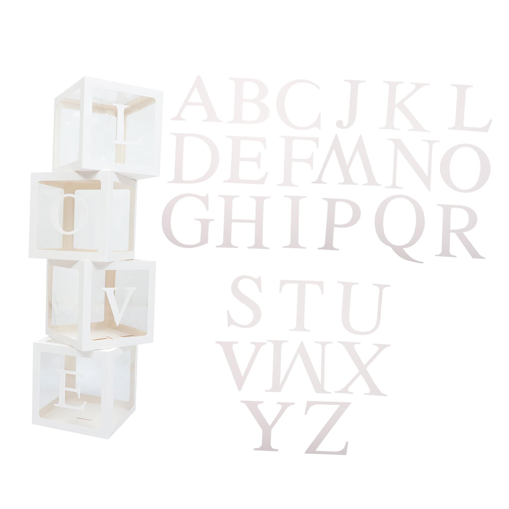 Transparente Ballonboxen mit Buchstaben Weiß Papier 1 Satz | Sichtfenster für Foto Props, Einfache Montage und Demontage, für Tisch oder Theke