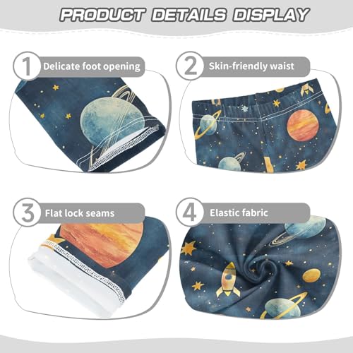 Space Planets Stars Rockets Girls Leggings Kids Yoga Pants Dance Active Tights 4T3