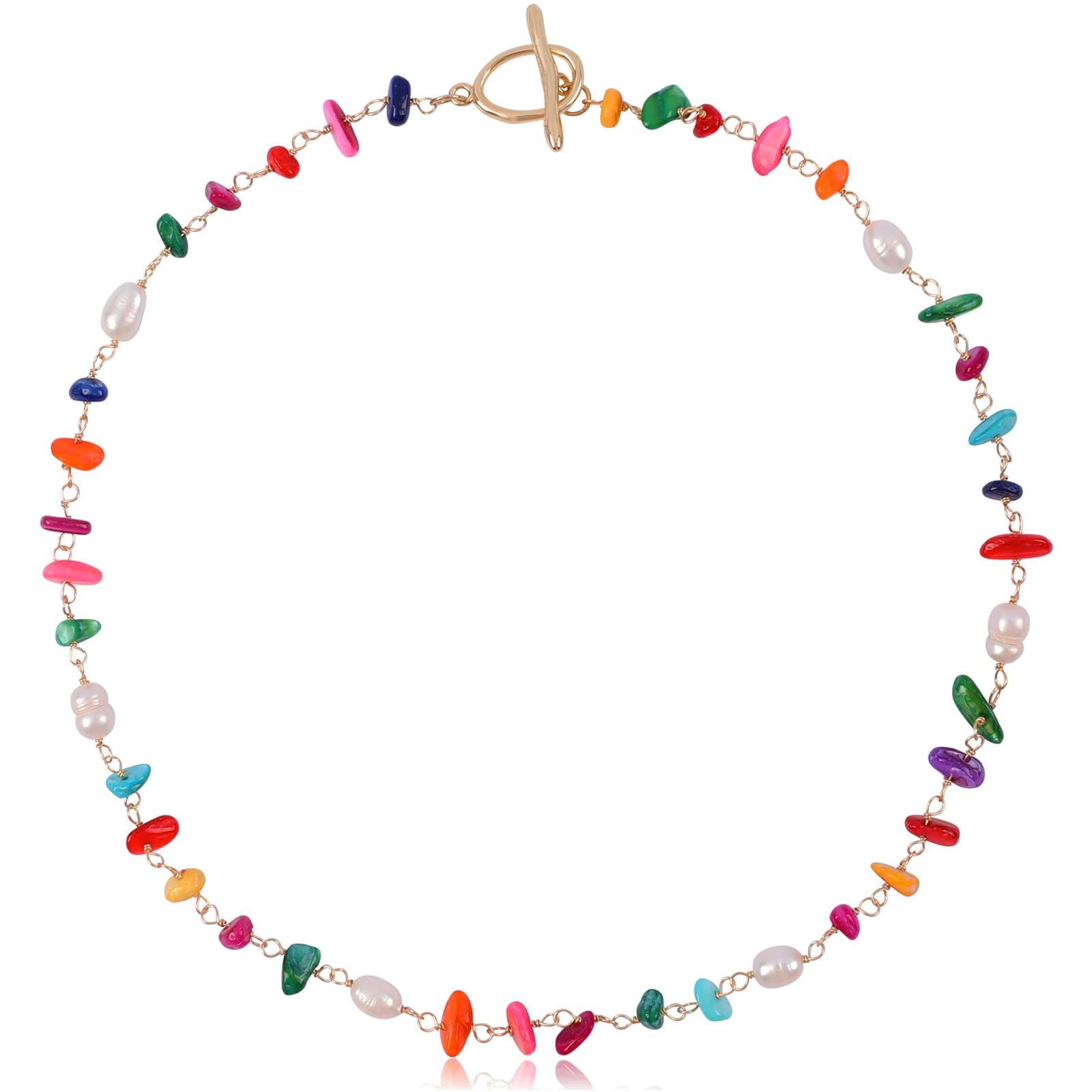 Colorful Chip Stone Beads Choker Pearl Beaded Necklace for Women Bohemian Natural Stone Beads Necklace Multicolor Y2K Statement Necklace Adjustable