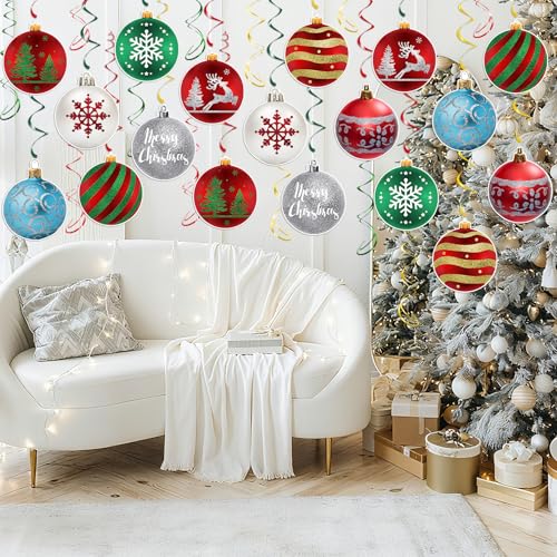 Image of Christmas Ball Hanging Swirls Decorations, 30 Pcs | Christmas Ball Hanging Foil Swirl Xmas Tree Snowflake Elk Ceiling Decor for Xmas Holiday Party Supplies
