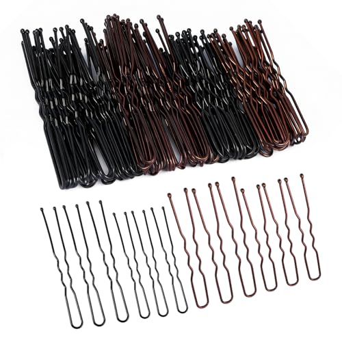 200 Piezas Horquillas para El Pelo, 5 cm y 6 cm Horquillas de Metal en Forma de U Horquilla Invisible con Caja de Almacenamiento para Peinados de Mujeres y Niñas (Negro, Marrón)