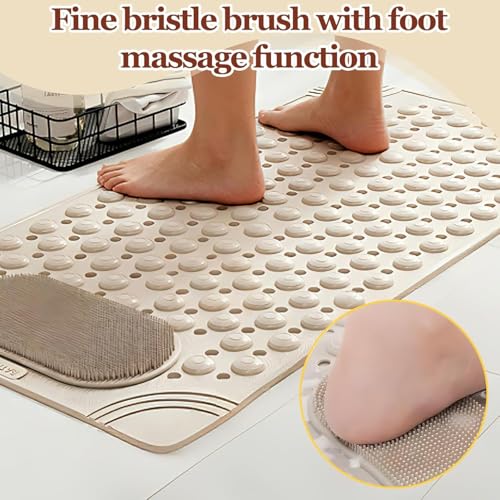 Image of Charge -X Anti Slip Bath Mat with Foot Scrubber for Bathroom | 2-in-1 Silicone Shower Mat with Suction Cups & Drainage Holes | Deep Cleaning Foot Scrubber Massage Mat (70 x 35 cm) Beige