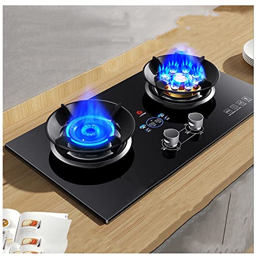Estufa de gas con 2 quemadores, soporte de sartén de hierro fundido de alta llama, protección automática contra llamas, temporizador de 180 minutos para el hogar, cocina, camping, jardín, comedor