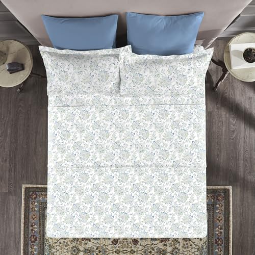 Image of Trident Nectarsoft King Size Bedsheet, 100% Cotton Bedsheet for Double Bed, 5-Piece Set (1 Bedsheet with 4 Pillow Covers) Superior Softness, 400 Thread Count, Luxurious Finish - Adelia Aqua