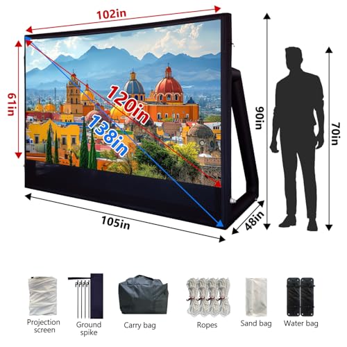 Image of Inflatable Projector Screen I Air-Tight No-Blower Design,Made from TPU Tarpaulin, 120 inch (Equivalent to 16ft) for Indoor & Outdoor Use Backyard, Pool, Party, Camping(Excluding air Pump)