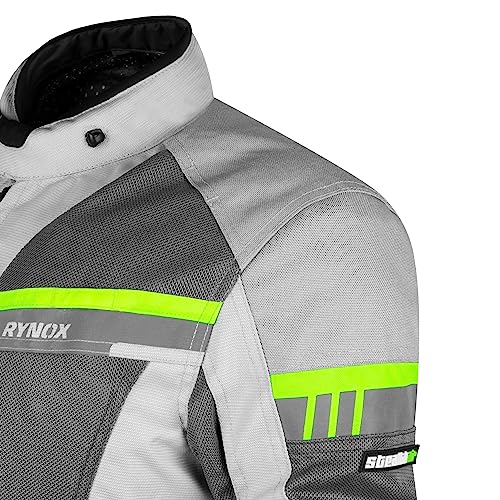 Image of Rynox Stealth Air Pro Jacket - Mesh Motorcycle Touring Jacket with Impact Protection and Abrasion Resistance - Grey Hi-Viz Green, 5XL