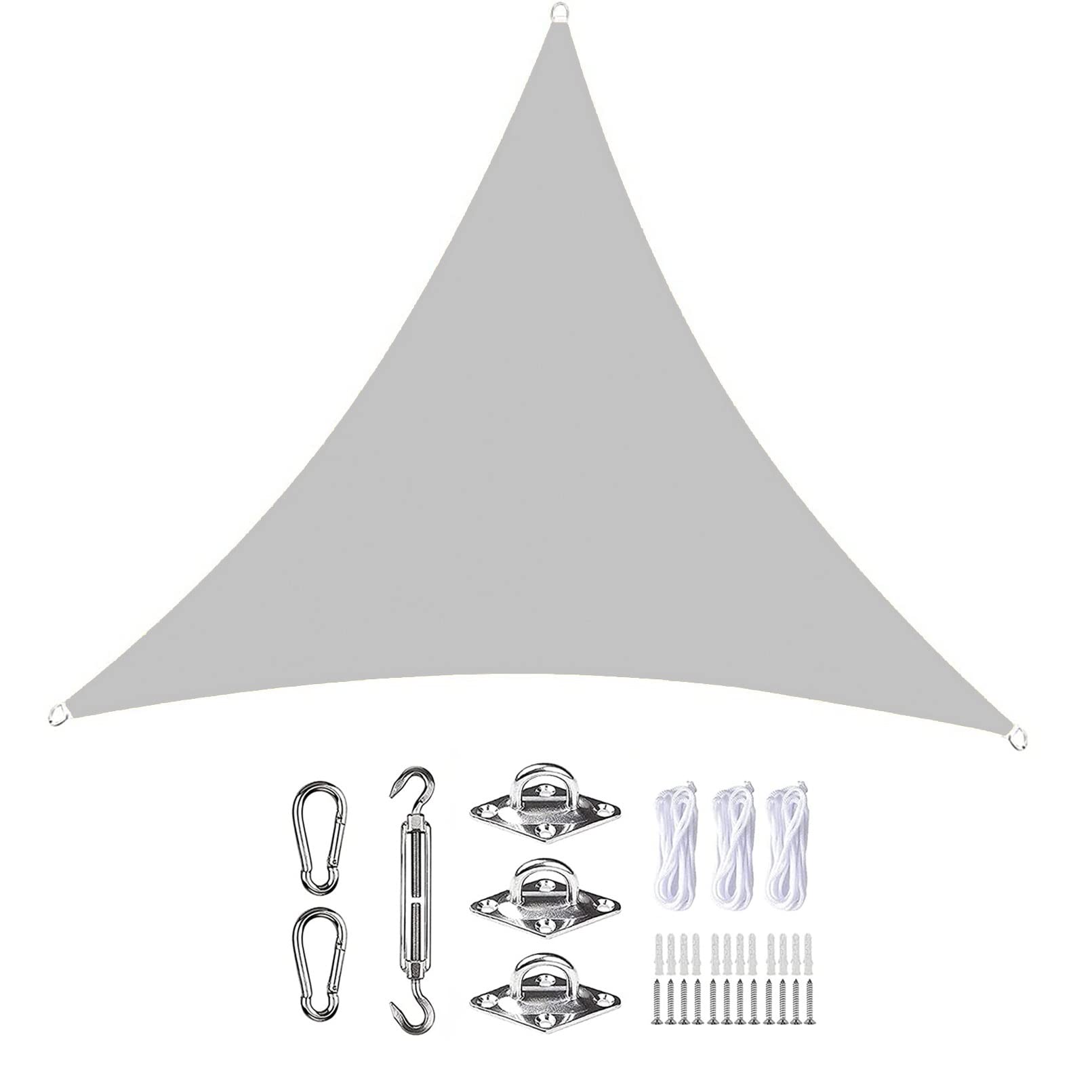 Sonnensegel, 8 x 8 x 8 m, wasserdicht, dreieckig, mit Befestigungsseilen, winddicht, UV-Schutz, perfekt für Party, Hinterhof, Rasen und Outdoor-Aktivitäten, Hellgrau Garden