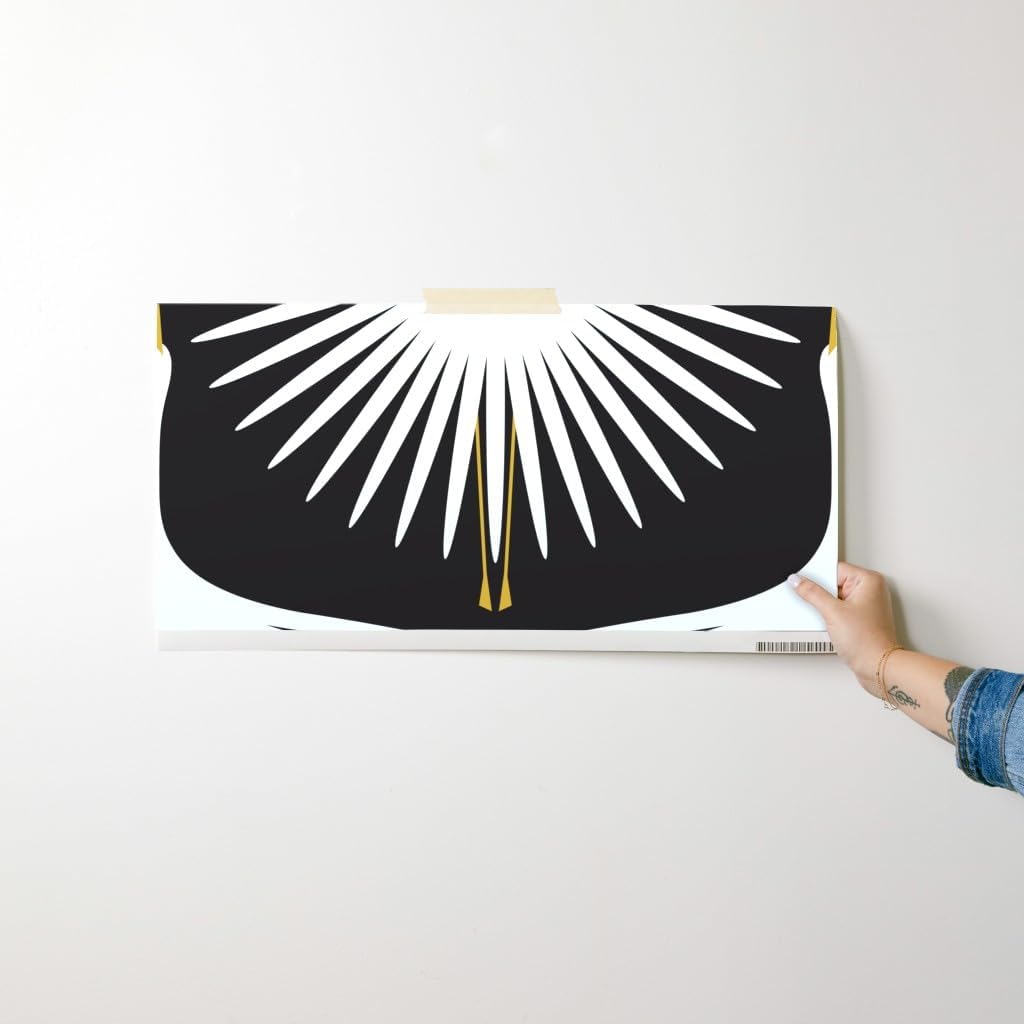 Peel & Stick Wallpaper Swatch - Art Deco Crane White Black Bird Geometric Feather Elegant Swan Custom Removable Wallpaper by Spoonflower