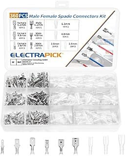 electrapick 360s Electrical Wire Connector Male Female Spade Connectors Wire Crimp Terminal Block with Insulating Sleeve Kit (2.8 mm 4.8 mm 6.3 mm)