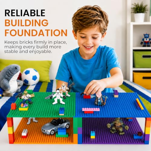 Image of Strictly Briks Stackable Baseplates - 12 Pack 10 inchx10 inch, 32x32 Studs, Compatible with Lego for Building City Scenes, Foundation, Displays Bricks on Play Table, Kids Gift, Vibrant
