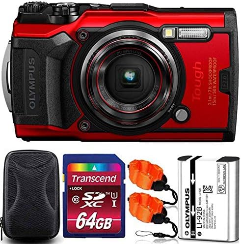Olympus Tough TG-6 Digital Camera (Red) with 64GB Memory Card | Strap & Case