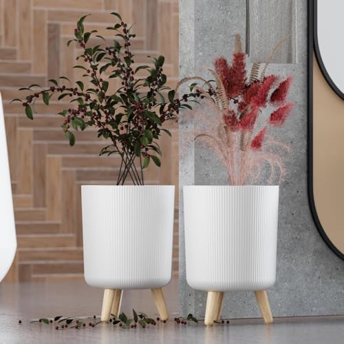 Image of Modern White Flower Pot with Legs | Big Planter | Indoor Outdoor Planter for Home,Garden, Balcony Decor | Tall, Durable & Lightweight Planter | Italian Ribbed Design Stylex (Pack of 1)
