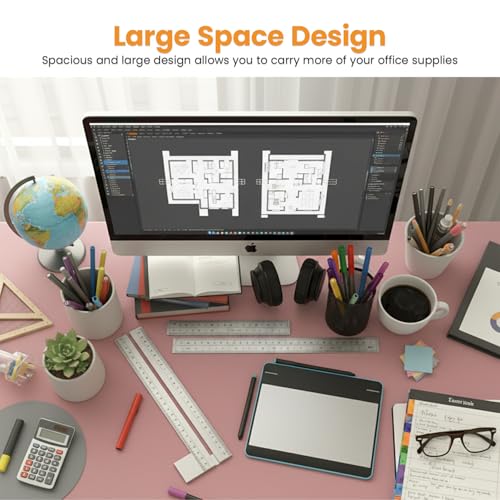 Image of PayLessHere | 39 Inch Computer Desk | Pink | Office Desk with Metal Frame, Adjustable Feet | Water-Resistant, Scratchproof Surface | Sturdy Writing Table for Home Office or Study | Pack of 1