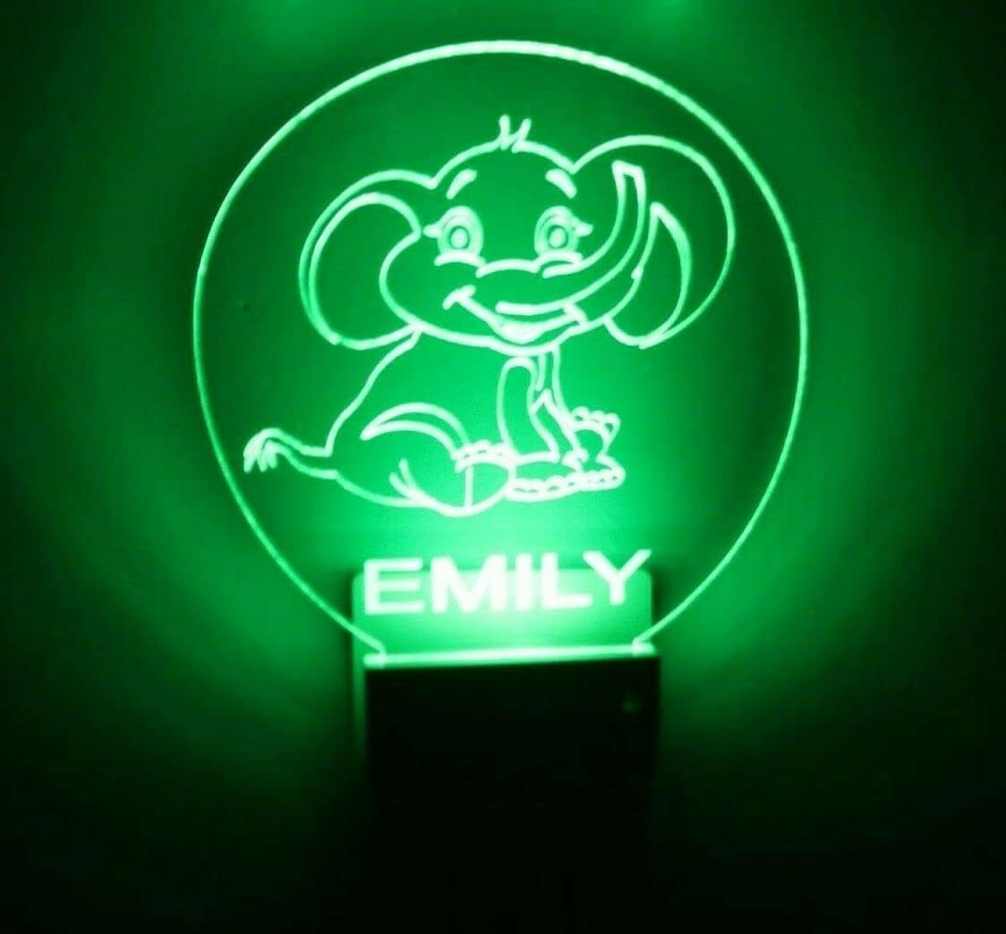 Elephant Night Light Multi Color Personalized LED Plug-in, Ultra Slim Smooth-Touch Light with Smart Dusk to Dawn Sensor, Energy Efficient Home Decor Ideal For Any Room or Hallway, Great Gift