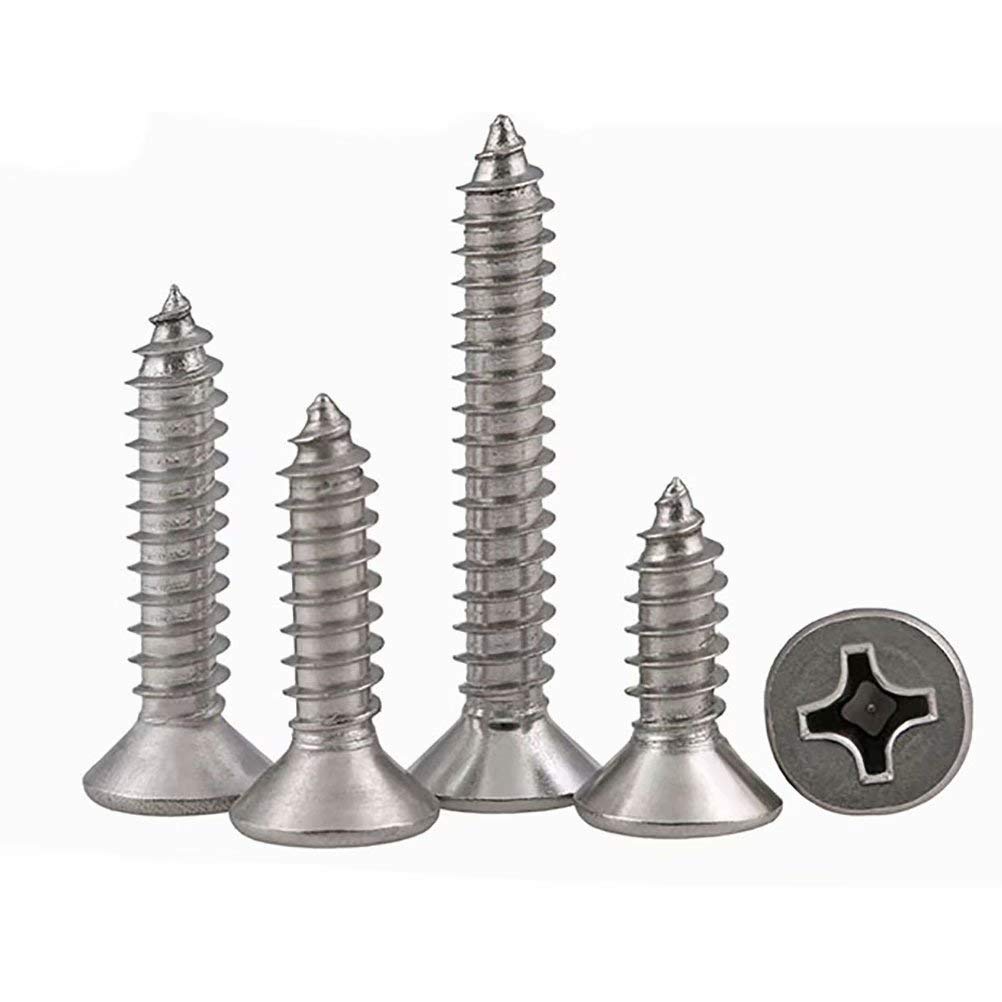 Dreneco 50 pcs M4 304 Stainless Steel Flat Head Self-Tapping Screws 8mm-70mm