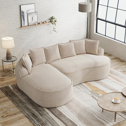 HYSZ Boneless Couch, L Sofá con función de dormir, sofá modular, sofá esquinero, sofá cama con chaise longue izquierdo, chenilla, con asiento bajo y reposabrazos anchos, sin montaje, 252 × 164 × 67 cm