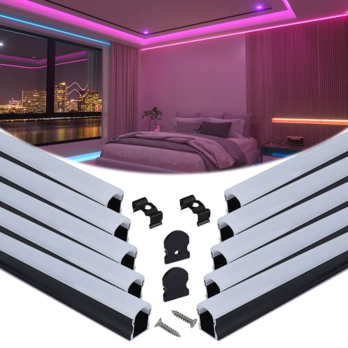 Image of Muzata 10Pack 6.6FT /2M Excellent Spotless LED Channel System with Milky White Cover Black Aluminum U Shape LED Strip Diffuser Channel U108 BW 2M