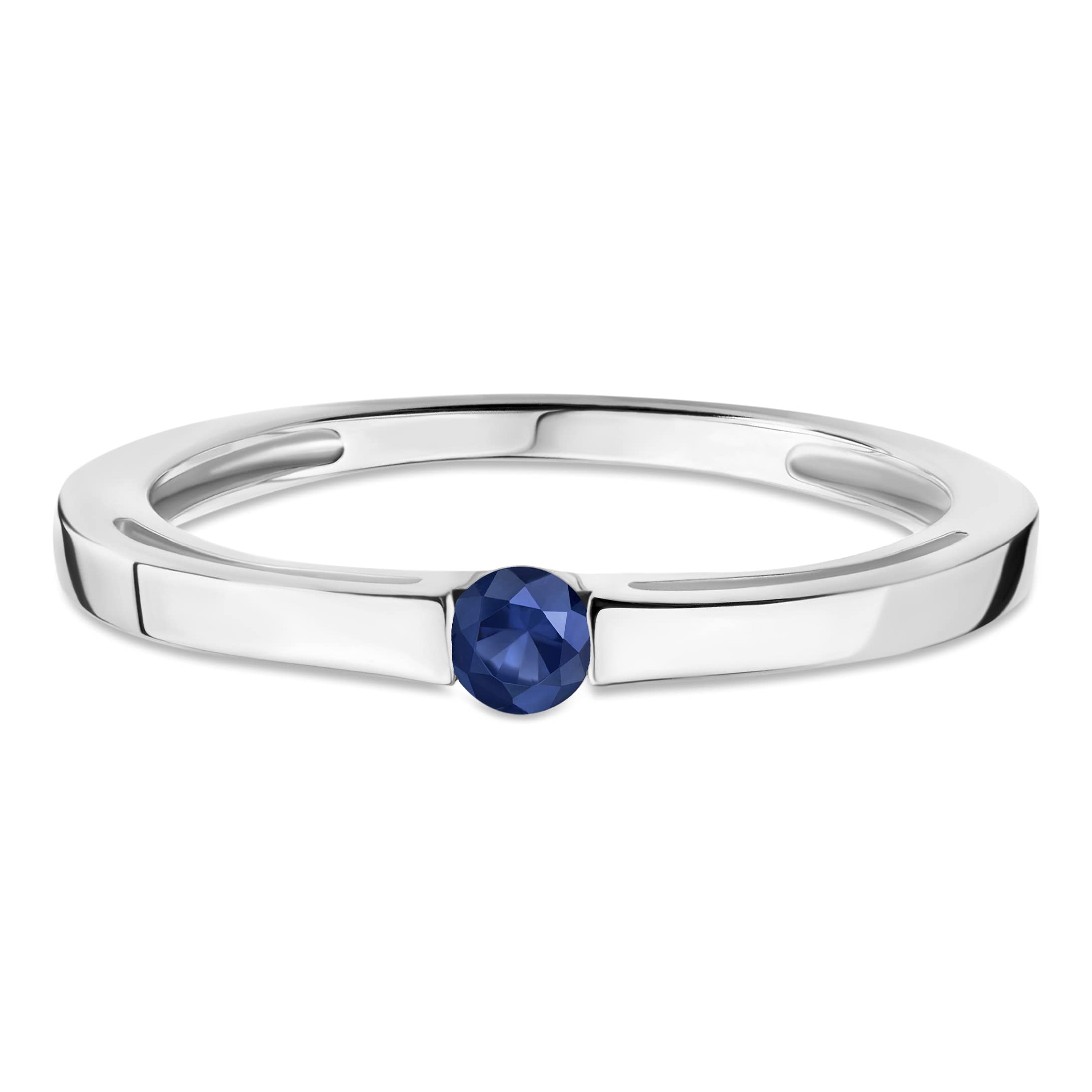 Orovi - Anillo de compromiso de oro blanco con piedra preciosa/piedra de nacimiento septiembre zafiro azul anillo de oro de 9 quilates (375)