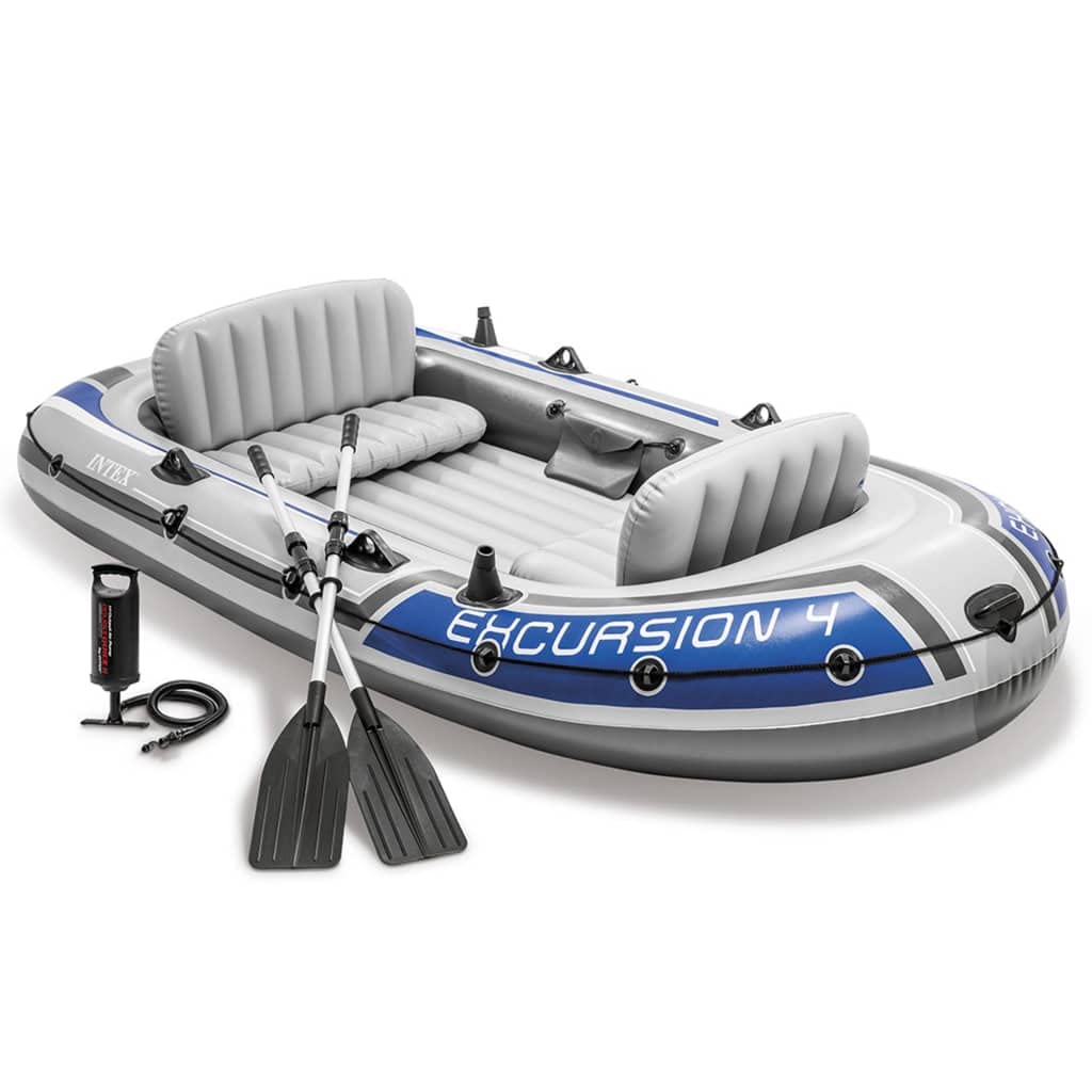 Intex Excursion 4, Set De Barco Hinchable Y 2 Remos Unisex Adulto, Gris, 315 X 165 X 43 Cm
