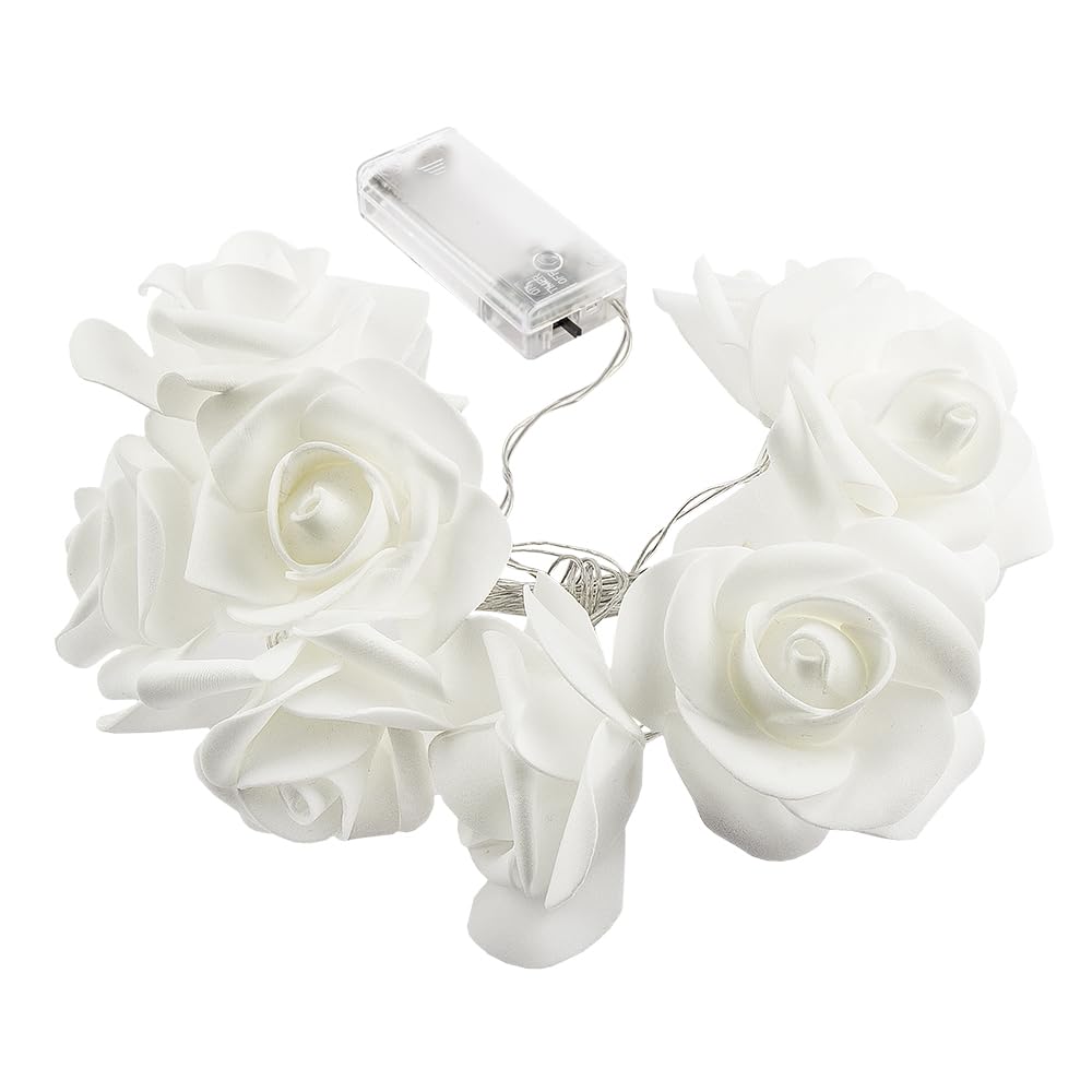 Ideen mit Herz LED-Lichterkette | Rosen | 10 LED-Lichter | warmweiß | Mit Timer-Funktion (6 Stunden AN | 18 Stunden AUS) (weiß)