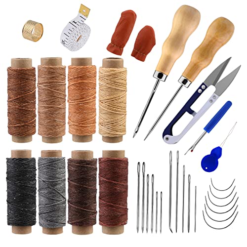 35 Pz Cuoio Kit Cucire Kit Include Cuoio Mano Aghi Cucire Filo Cucire Awl e Tape Measure Cuoio Cucire Kit per Cuoio Artigianato DIY