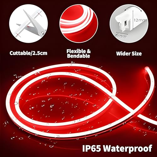 Image of 13.1 Feet Neon LED Strip Light | 12V Adapter, Waterproof IP65, Silicone Flexible Rope Light for Home Wall Decor & Gaming Room| Led Strip Lights | Neon Lights 4 Meter | (Red)