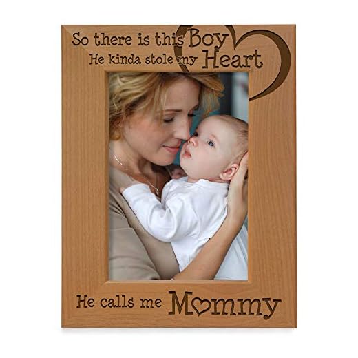 KATE POSH So There is This Boy He Calls me Mommy - Natural Engraved Wood Photo Frame - Mother and Son Gifts, Mother's Day, Best Mom Ever, New Baby, New Mom (5x7-Vertical)