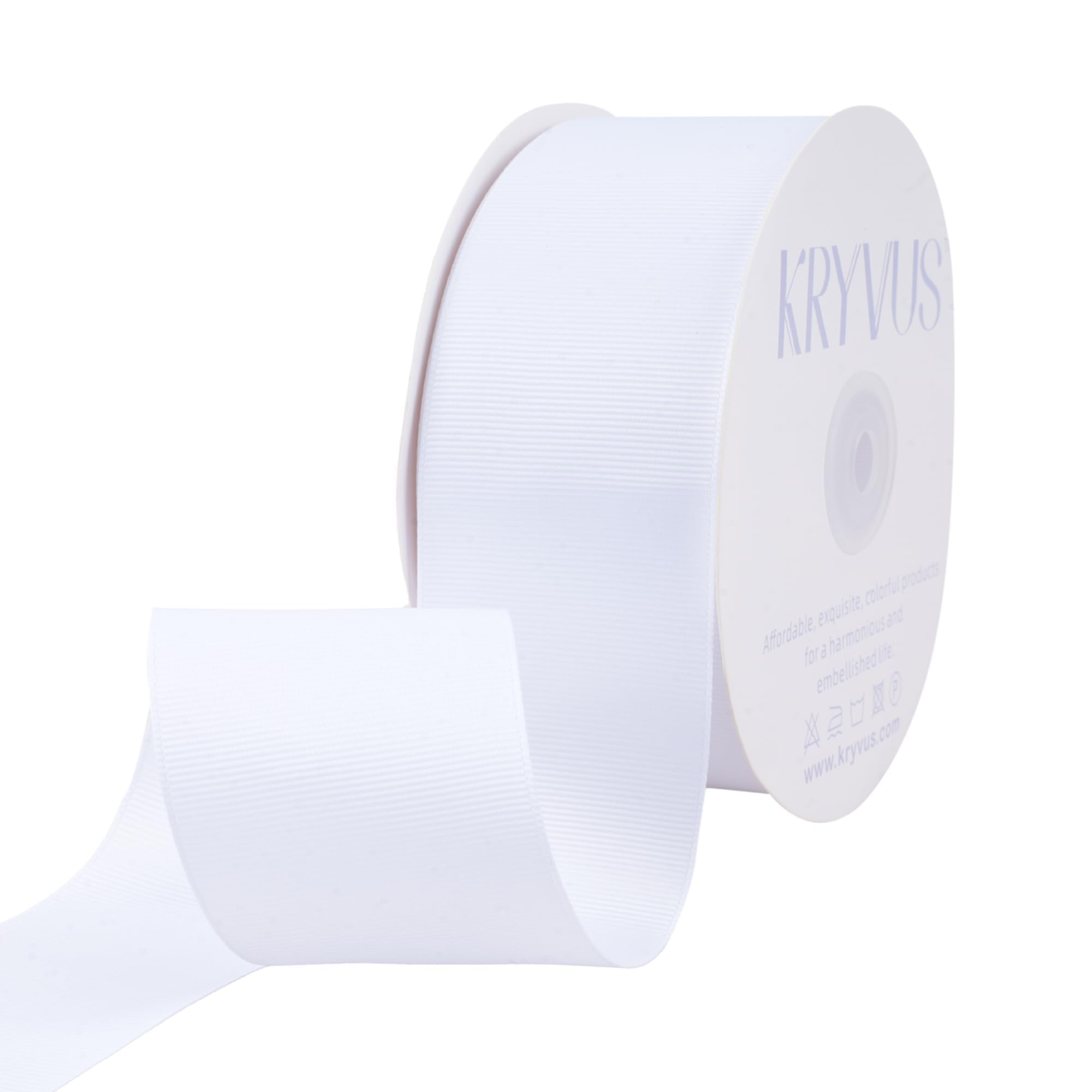 Kryvus White Grosgrain Ribbon, 50mm x 45 Metres, Polyester, Perfect for Gift Wrapping Crafts, Wedding Decor
