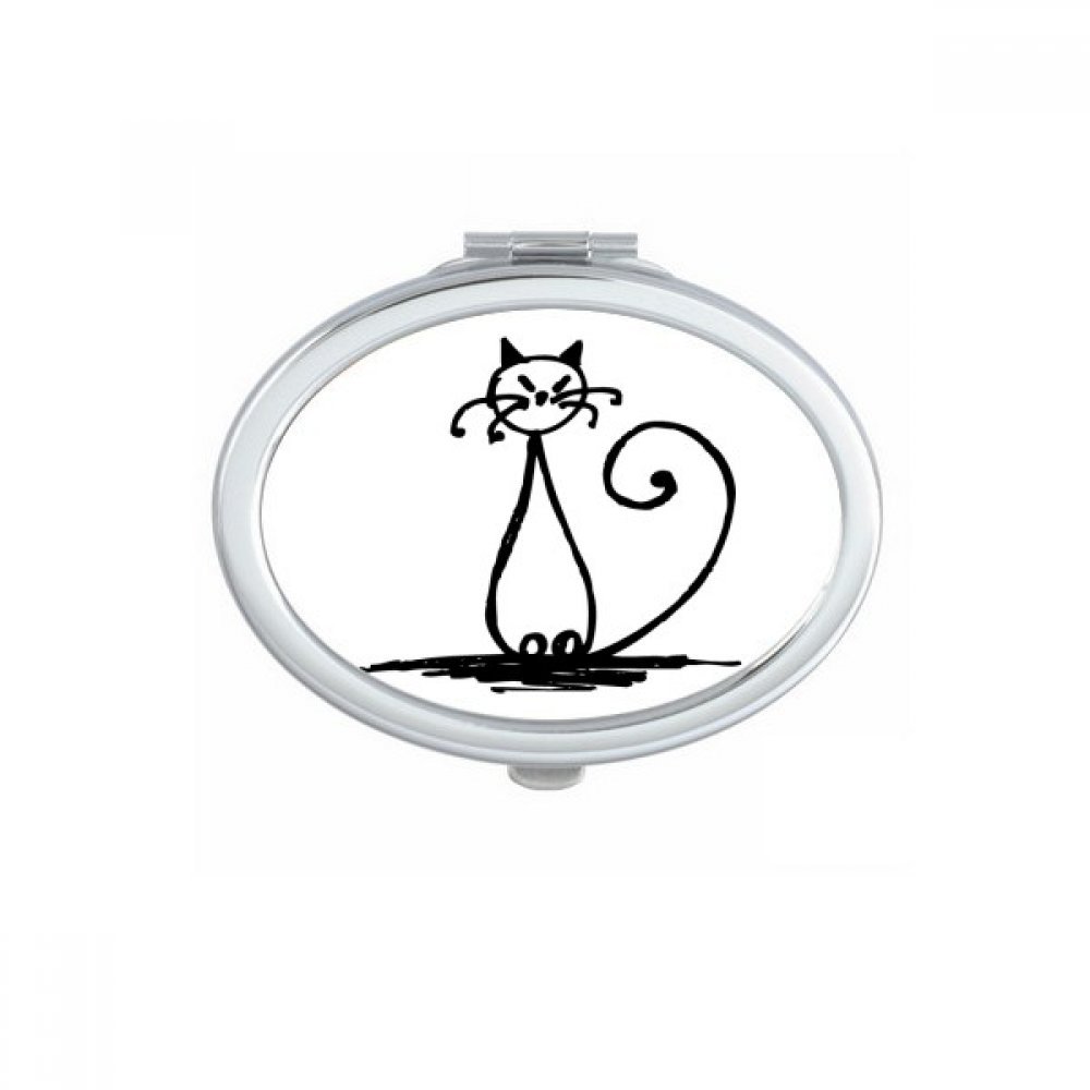 Miroir de poche ovale au design de chat assis pour sac à main
