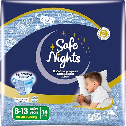 Babylino Safe Nights Boy, Culotte de Nuit Absorbante pour Garçon 8-13 ans (30-48kg), 14 Culottes