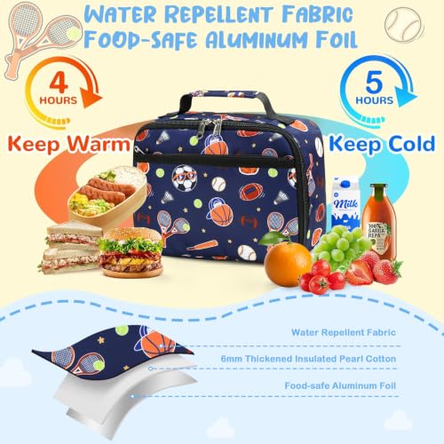 Image of CAMTOP Lunch Box Kids Boys Insulated Lunch Cooler Bag Reusable Lunch Tote Kit for School Travel (Classic Ball)
