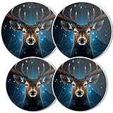 Gas Stove Burner Cover,White Electric Stove Top Protector,Easy to Clean,Tech - Style Deer Head With Blue Network Lines And Stars -  YRUDMBIN