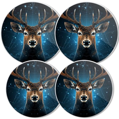 Gas Stove Burner Cover,White Electric Stove Top Protector,Easy to Clean,Tech - Style Deer Head With Blue Network Lines And Stars -  YRUDMBIN