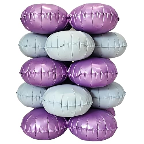 Image of 5pcs 18 In Number Balloon Base Decorated Purple White Birthday Decorations | Four-Wheeled Number Balloon Base Decorated In Lavender Purple And White, Birthday Party Decorations