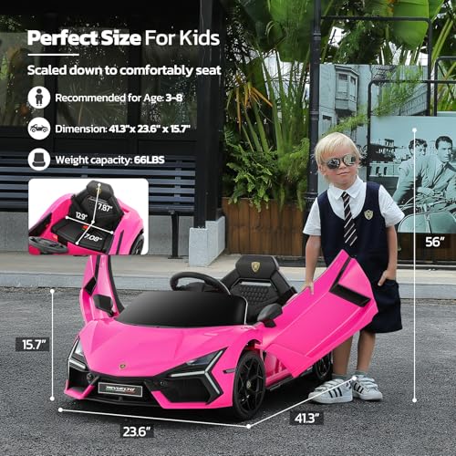 ELEMARA Licensed Lamborghini Ride On Car with Scissor Door,Electric car for Kids with Remote Control,12V Kids Car with Bluetooth,LED Light,MP3 Player and Wide Seat(Pink) by ELEMARA - Image 2