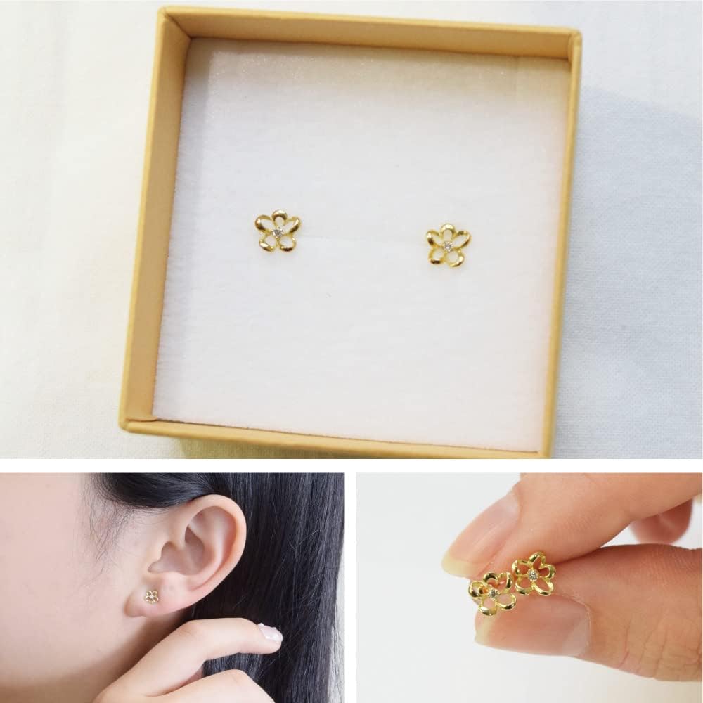 ダイヤモンド コンビピアス フラワー クローバー 18KYG Pt