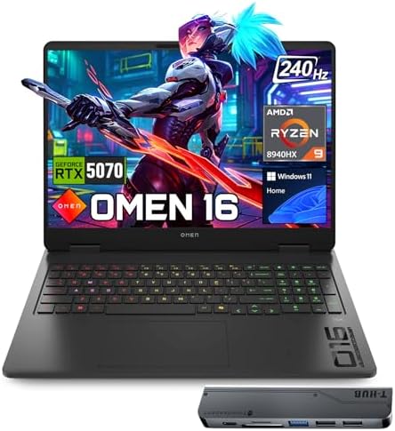 HP Omen RTX 5070 Gaming Laptop, 16.1" WQXGA 240Hz, AMD Ryzen 9 89...