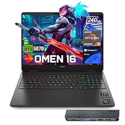HP Omen RTX 5070 Gaming Laptop, 16.1" WQXGA 240Hz, AMD Ryzen 9 8940HX, 32GB DDR5 RAM, 1TB SSD, RGB Backlit KB, Low Blue Light, Bundle with Thunderobot 7 in-1 USB-C Hub, Black, Windows 11 Home