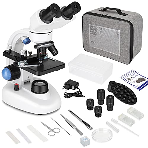 TAGVIT 40X-1000X Binocular Compound Microscope, Professional Binocular Lab Microscope Kit with WF 10X & 25X Eyepiece, Dual LED Illumination, Phone Adapter, Double Layer Mechanical Stage