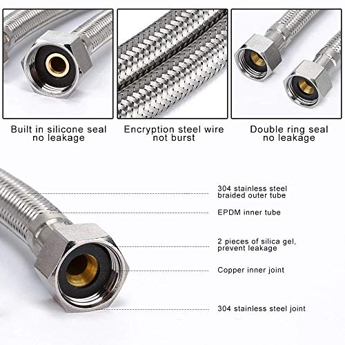 Image of SS-304 Heavy Duty Connection Pipe for Wash Basin, Geyser, Hot & Cold Water, Basin Mixer | Leak Proof Flexible Tap Connector Pipe | Rust Free, Durable, Long Life (18inch Black (Pack of 1)