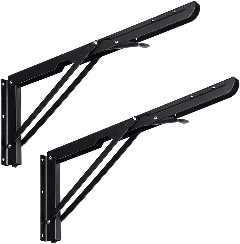 Rexmon Sturdy Folding Shelf Brackets - Heavy Duty Metal Triangle Table Bench 2 Pcs Folding Shelf Bracket White for Wall Mounted ,Max Load: 75 Kg (16 Inch Black) (B0C343TBR5) Amazon Price History, Amazon Price Tracker