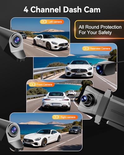 Image of Rear View Mirror Camera,4 Channel Mirror Dash Cam Front and Rear Inside,12 inch Touch Screen Dash Cam, Backup Camera for Car, 7 /24 Parking Monitor,Included Free 128GB SD Card